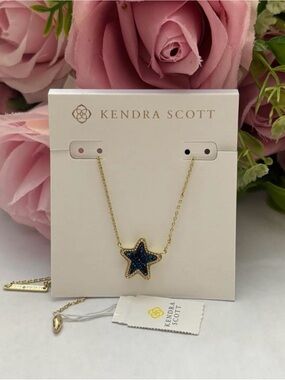 NWT Kendra Scott Jae Star Pendant Necklace in Gold blue drusy